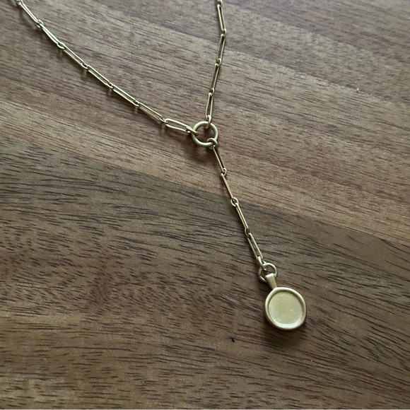 Madewell Bar Link Chain Lariat Disc Minimalist Necklace in Pale Gold Tone - Picture 2 of 4